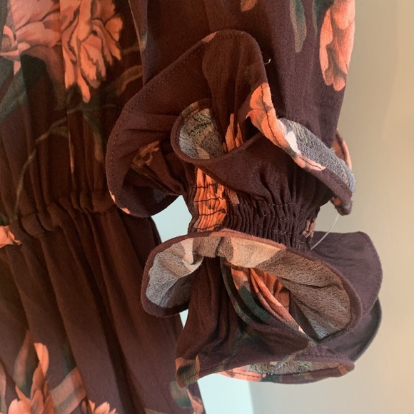 Johanna Ortiz x H&M Floral Maxi Dress with Ruffled Statement Sleeves Brown XS - Picture 10 of 14